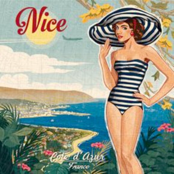 Business & Pleasure  Co. Large Retro Aqua Stripes Beach Blanket Towel NWT - Picture 6 of 6